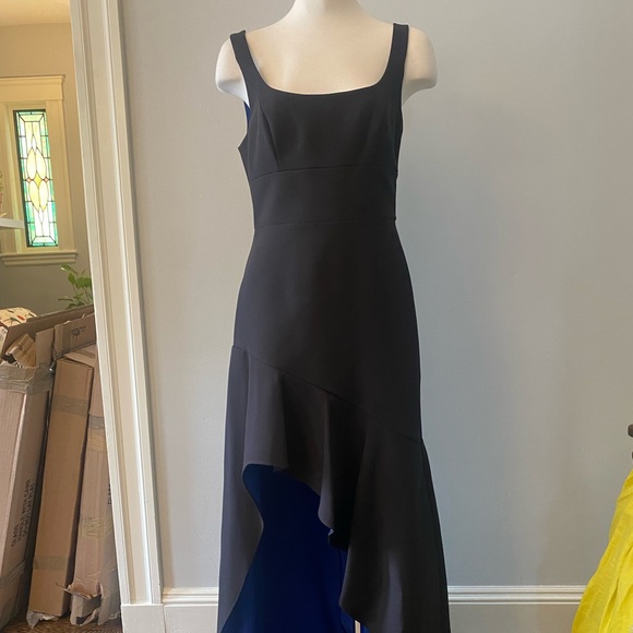 blue dress for baby girl BCBGMAXAZRIA Mixed-Print Asymmetric Dress – Runway Catalog main image 0